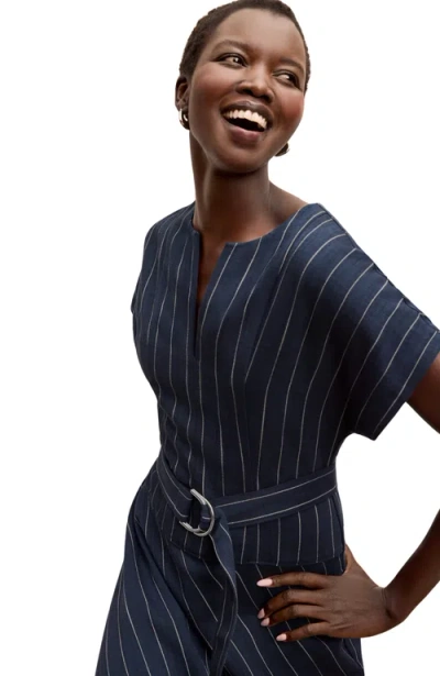 M.m.lafleur The Cereah Belt Dress - Striped Porto Weave In Blue