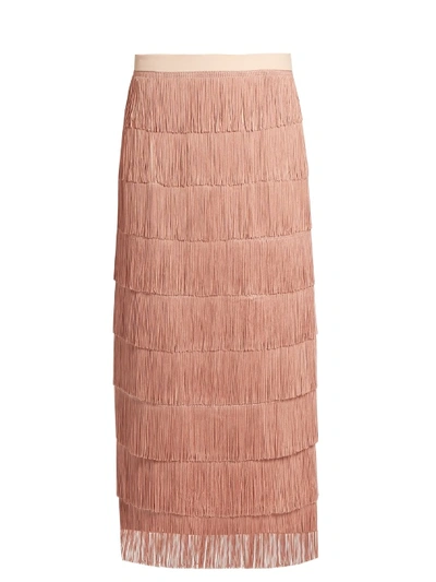 Raey Long-fringed Midi Pencil Skirt In Nude-pink