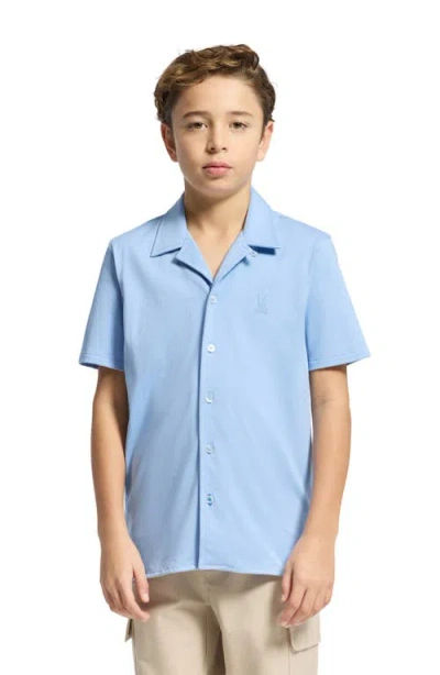 Psycho Bunny Kids' Bryan Pima Cotton Blend Camp Shirt In Blue