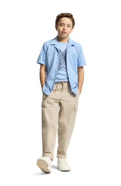 Psycho Bunny Kids' Bryan Pima Cotton Blend Camp Shirt In Blue