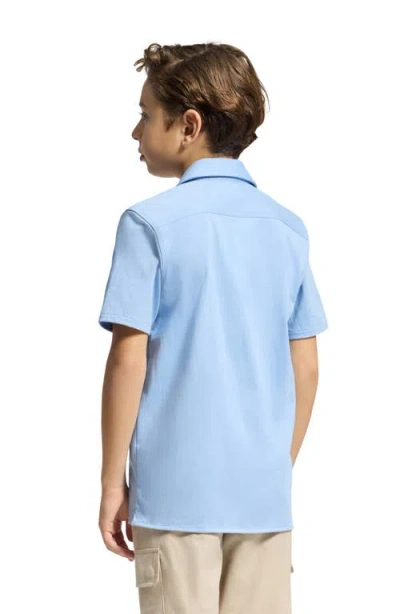 Psycho Bunny Kids' Bryan Pima Cotton Blend Camp Shirt In Blue