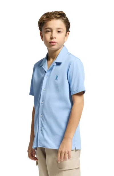 Psycho Bunny Kids' Bryan Pima Cotton Blend Camp Shirt In Blue