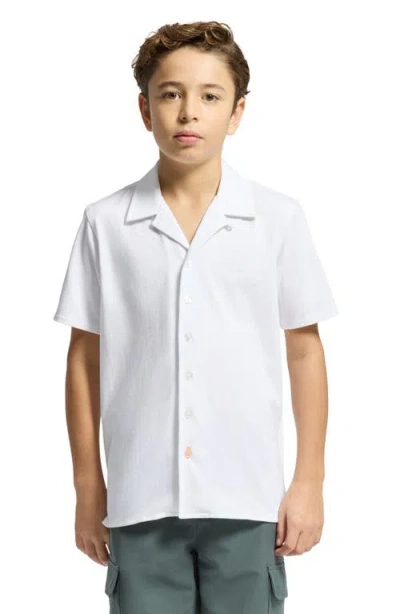 Psycho Bunny Kids' Bryan Pima Cotton Blend Camp Shirt In White