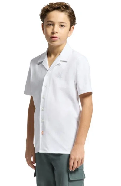 Psycho Bunny Kids' Bryan Pima Cotton Blend Camp Shirt In White