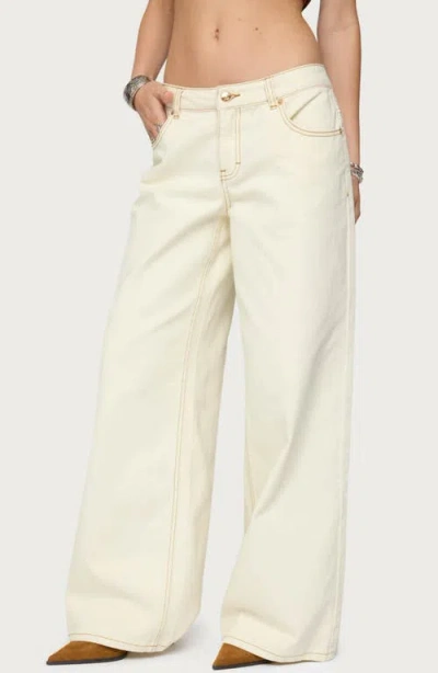 Edikted Contrast Stitch Low Rise Wide Leg Jeans