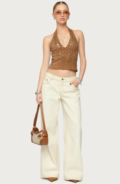 Edikted Contrast Stitch Low Rise Wide Leg Jeans