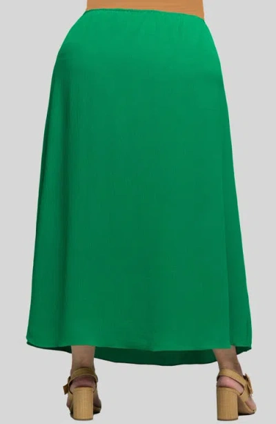 24seven Comfort Apparel Plus Size Elastic Waist A-line Maxi Skirt In Green