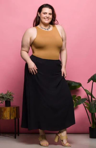 24seven Comfort Apparel Pull-on Maxi Skirt In Black