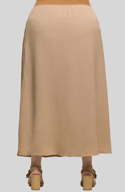 24seven Comfort Apparel Plus Size Elastic Waist A-line Maxi Skirt In Brown