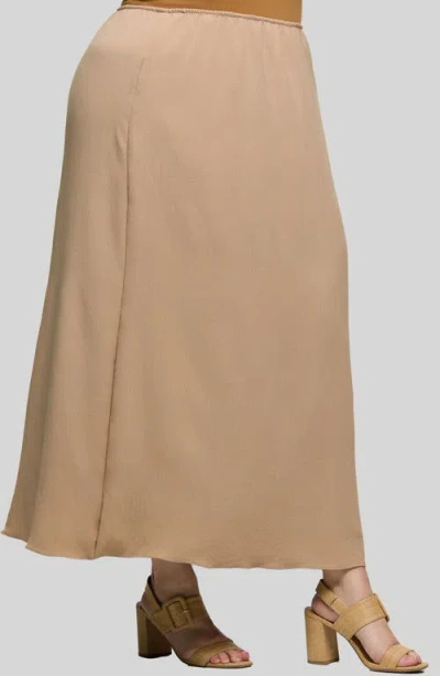 24seven Comfort Apparel Plus Size Elastic Waist A-line Maxi Skirt In Brown