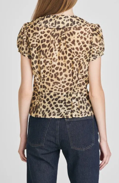 Wayf Kit Puff Sleeve Semisheer Cotton Peplum Top In Brown