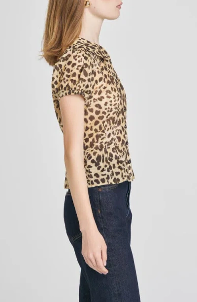 Wayf Kit Puff Sleeve Semisheer Cotton Peplum Top In Brown
