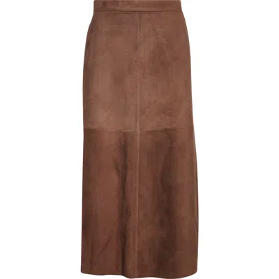 Max Mara Cipria Lambskin Suede Skirt In Brown