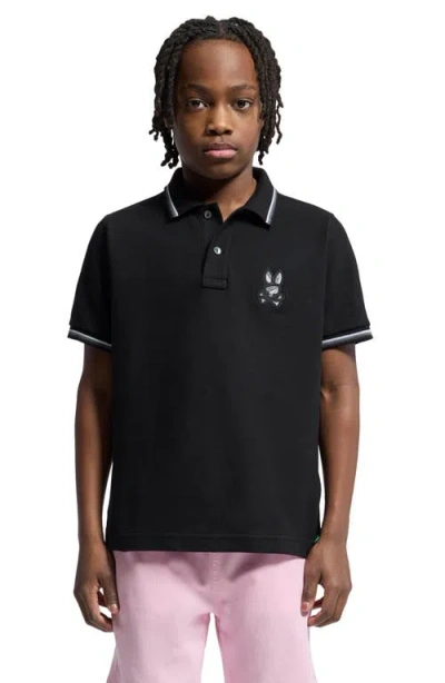 Psycho Bunny Kids' Baxter Tipped Pima Cotton Piqué Polo In Black
