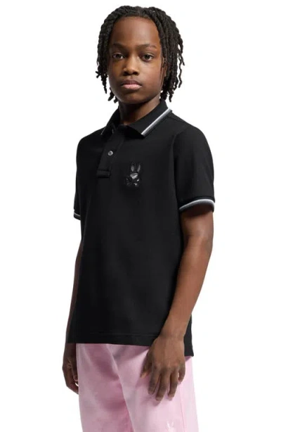 Psycho Bunny Kids' Baxter Tipped Pima Cotton Piqué Polo In Black