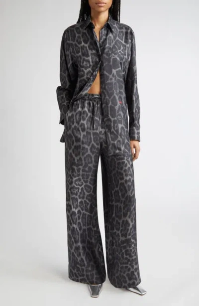 Stella Mccartney Womens Ash Grey Leopard Brand-embroidery Silk Shirt In Gray
