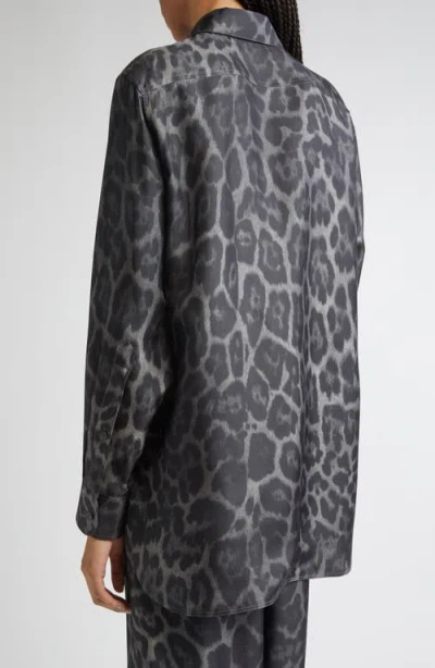 Stella Mccartney Womens Ash Grey Leopard Brand-embroidery Silk Shirt In Gray