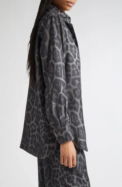 Stella Mccartney Womens Ash Grey Leopard Brand-embroidery Silk Shirt In Gray