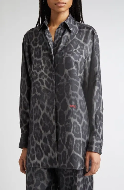 Stella Mccartney Womens Ash Grey Leopard Brand-embroidery Silk Shirt In Gray