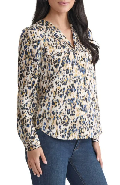 Jones New York Abstract Print Long Sleeve Top In Multi