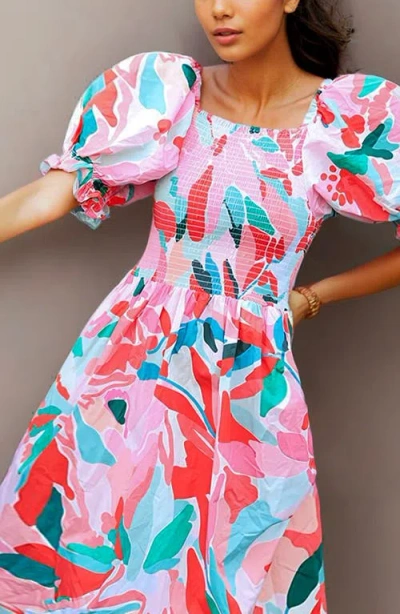 Jessie Zhao New York Grace Floral Cotton Sleeveless Midi Dress In Multi