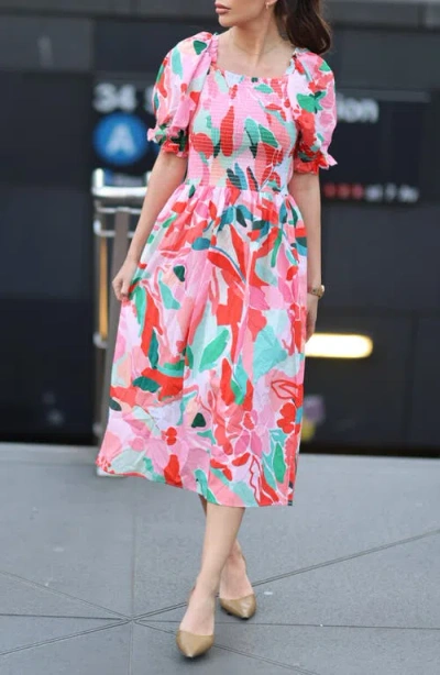 Jessie Zhao New York Grace Floral Cotton Sleeveless Midi Dress In Multi