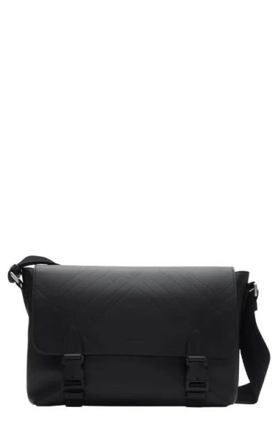 Burberry Large Embossed Check Buckled Messenger Bag