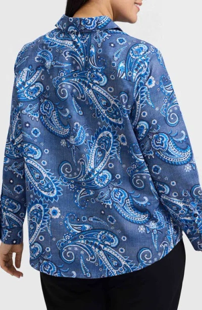 Foxcroft Hampton Paisley Print Cotton Poplin Button-up Shirt In Blue