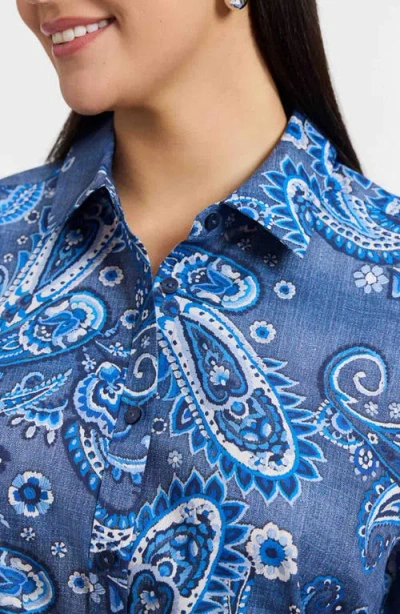 Foxcroft Hampton Paisley Print Cotton Poplin Button-up Shirt In Blue