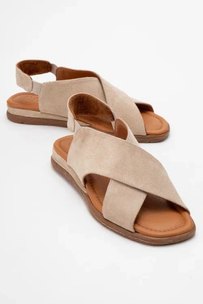 Forever & Always Shoes Broods Elastic Leather Slip On Sandals In Neutral
