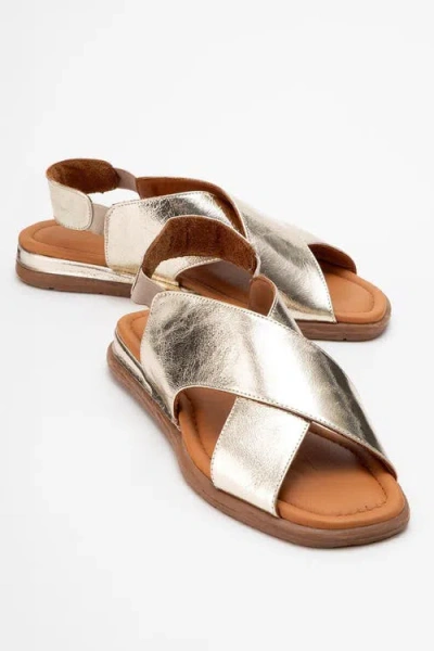 Forever & Always Shoes Broods Elastic Leather Slip On Sandals In Metallic