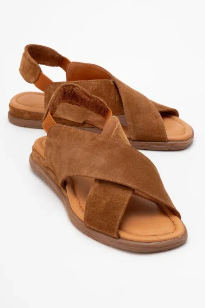 Forever & Always Shoes Broods Elastic Leather Slip On Sandals In Brown