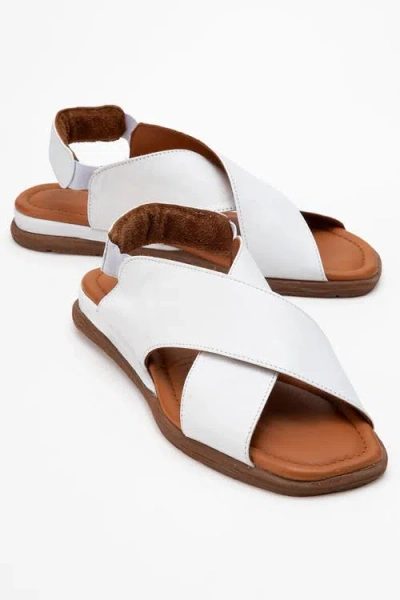 Forever & Always Shoes Broods Elastic Leather Slip On Sandals In White