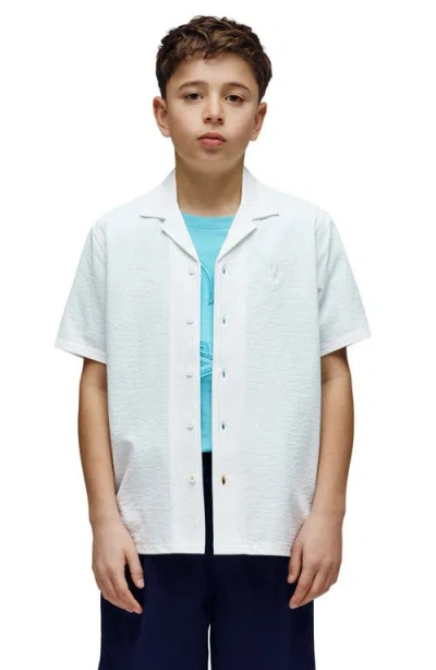 Psycho Bunny Kids' Jayme Rib Knit Camp Shirt In White