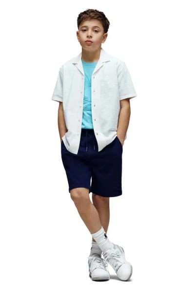 Psycho Bunny Kids' Jayme Rib Knit Camp Shirt In White