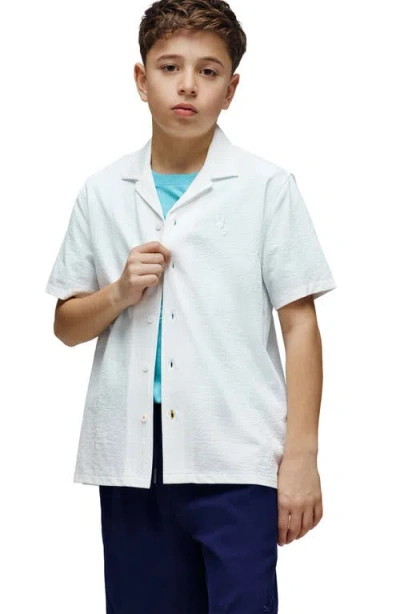 Psycho Bunny Kids' Jayme Rib Knit Camp Shirt In White