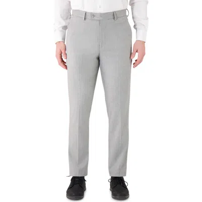 Victor Emmanuel Vince Flat Front Small Check Stretch Dress Pants In Gray