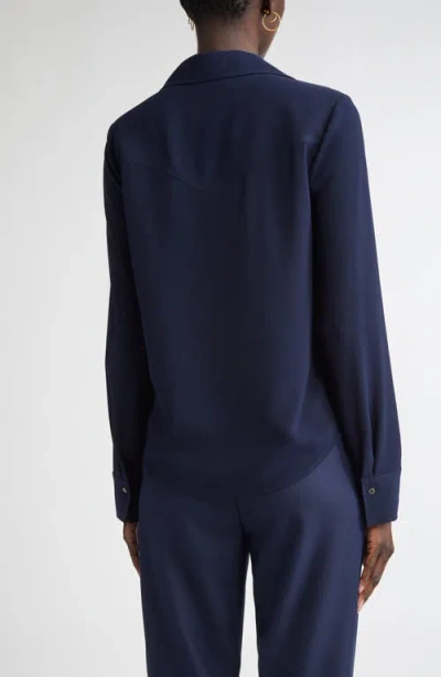 St John St. John Collection Noel Stretch Crepe Button-up Shirt In Blue