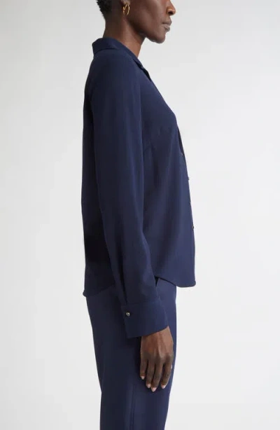 St John St. John Collection Noel Stretch Crepe Button-up Shirt In Blue