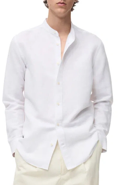 Mango Band Collar Linen Blend Button-up Shirt