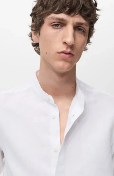 Mango Band Collar Linen Blend Button-up Shirt