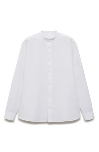 Mango Band Collar Linen Blend Button-up Shirt