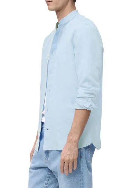 Mango Band Collar Linen & Cotton Button-up Shirt In Blue