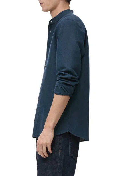 Mango Band Collar Linen Blend Button-up Shirt