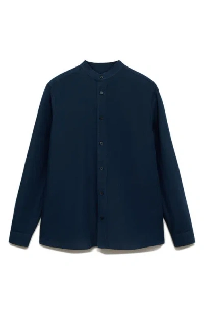 Mango Band Collar Linen Blend Button-up Shirt