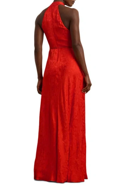 Ralph Lauren Women's Belted Floral Jacquard Halter Gown In Red