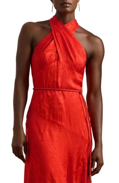 Ralph Lauren Women's Belted Floral Jacquard Halter Gown In Red