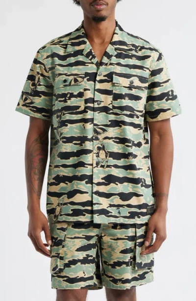 Billionaire Boys Club Bb Tiger Camo Cotton Camp Shirt In Green