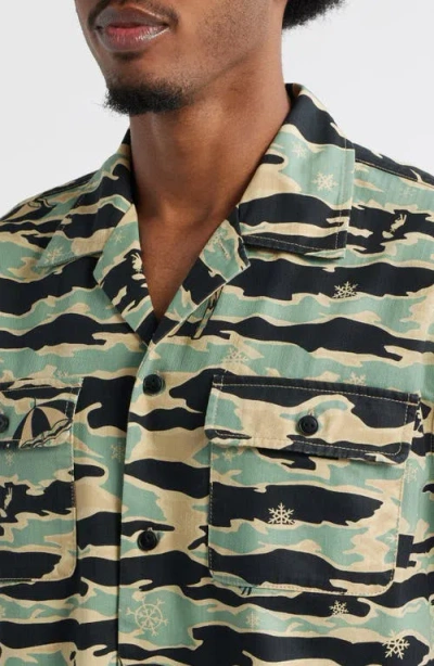 Billionaire Boys Club Bb Tiger Camo Cotton Camp Shirt In Green