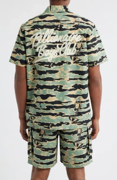 Billionaire Boys Club Bb Tiger Camo Cotton Camp Shirt In Green